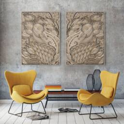 Peacock Figurative Art, Minimalist Style Layered Wood Wall Hanging, Handcrafted Sculpture, Modern Home Decor - thumbnail 2