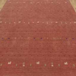 Red Brown Gabbeh Wool Rug, Minimalist Tribal Design 3025 - thumbnail 2
