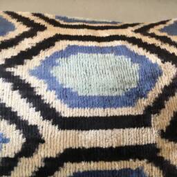 Blue Uzbek Ikat Pillow - Handwoven Velvet Ikat Cushion - thumbnail 3
