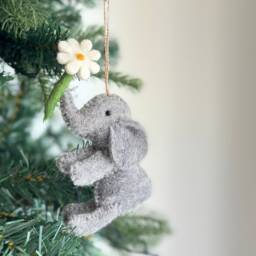 Felt Elephant With Star Christmas Ornament, Twine Thread Attached, Biodegradable Safari Animal Theme - thumbnail 3