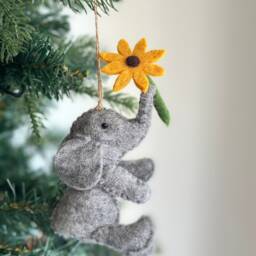 Felt Elephant With Star Christmas Ornament, Twine Thread Attached, Biodegradable Safari Animal Theme - thumbnail 4