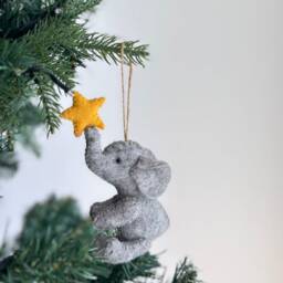 Felt Elephant With Star Christmas Ornament, Twine Thread Attached, Biodegradable Safari Animal Theme - thumbnail 2
