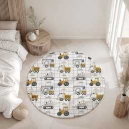 Trucks & Diggers - Grid Rug, Carpet, Kids Decor, Children's Room Decor, Kids Carpet - thumbnail 1