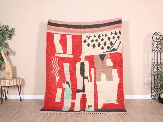 Vintage Red Boujaad Rug, Authentic Moroccan Rug 5x7 Ft - image 1