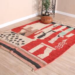 Vintage Red Boujaad Rug, Authentic Moroccan Rug 5x7 Ft - thumbnail 3