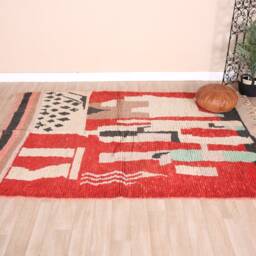Vintage Red Boujaad Rug, Authentic Moroccan Rug 5x7 Ft - thumbnail 2