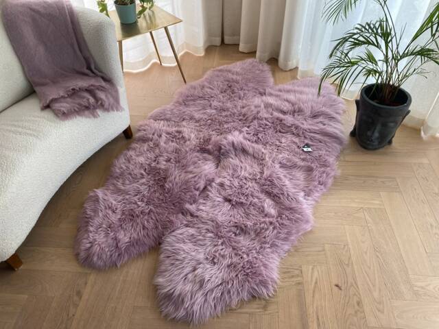 Dusky Mauve , Dusky Lilac Large Quad Rug Size Sheepskin Genuine Wool - image 1