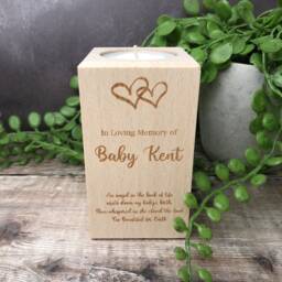 Personalised Engraved Wooden Memorial Tealight Holder Pillar Block With Hearts - Candle, I Love You in Loving Memory Candle