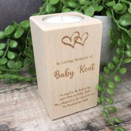 Personalised Engraved Wooden Memorial Tealight Holder Pillar Block With Hearts - Candle, I Love You in Loving Memory Candle - thumbnail 2