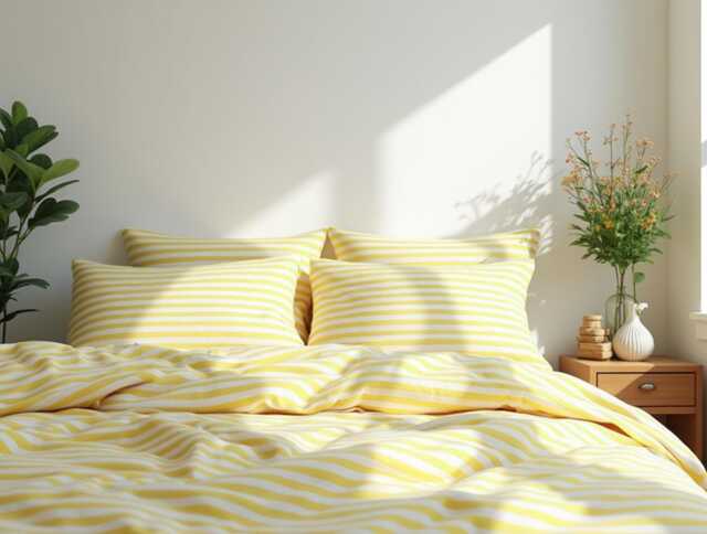 Yellow Stripe Cotton 1 Duvet Cover Checkered Comforter Set Cozy Bedroom Decor Duvet - image 1