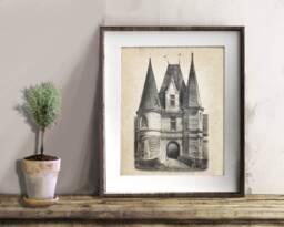 French Chateau Fairytale Decor Unframed Architecture Sepia Art Print - thumbnail 1