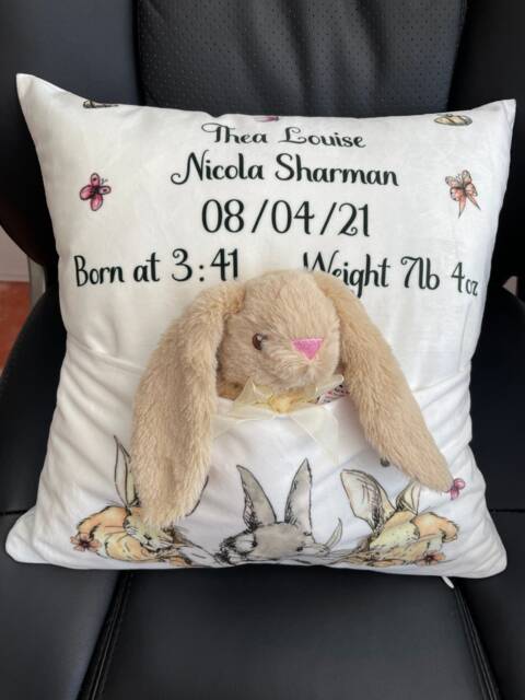 Personalised Bunny Pocket Pillow With Toy, New Baby Gift, Easter - image 1