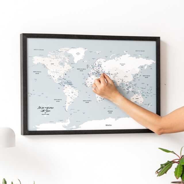 Small Push Pin World Map Canvas, Framed Places You've Been Board, Pinnable Mini Travel Tracker To Mark Countries Visited, Gift For Rvers - image 1