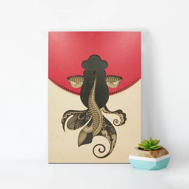 Goldfish Figurative Art, Minimalist Style Layered Wood Wall Hanging, Handcrafted Sculpture, Modern Home Decor - image 1