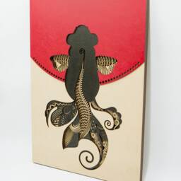 Goldfish Figurative Art, Minimalist Style Layered Wood Wall Hanging, Handcrafted Sculpture, Modern Home Decor - thumbnail 2