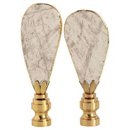 Quartz Crystal Lamp Finials On Shiny Brass Hardware - Gold Gilded Slice Toppers A Single Finial Or Matching Pair - thumbnail 3