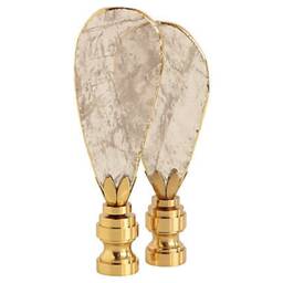 Quartz Crystal Lamp Finials On Shiny Brass Hardware - Gold Gilded Slice Toppers A Single Finial Or Matching Pair - thumbnail 2