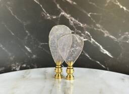 Quartz Crystal Lamp Finials On Shiny Brass Hardware - Gold Gilded Slice Toppers A Single Finial Or Matching Pair - thumbnail 1