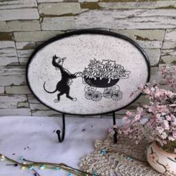 Wooden Hanger Wall Decor Picture Cat Mothers Day Home Decor Handmade Gift Christmas Key Rack Wood Art Birthday Gift - thumbnail 2