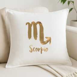 Scorpio Cushion Cover Cotton Pillow With Metallic Vinyl Zodiac Symbol Decor