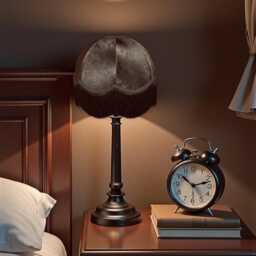 Black Paisley Fabric Lampshade With Fringe Handmade in The UK For Table & Floor Standard Lamp Shades, Ceiling Lights - thumbnail 3