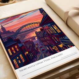 Newcastle Upon Tyne Sunset Art Print North East England Cityscape - thumbnail 3