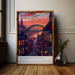 Newcastle Upon Tyne Sunset Art Print North East England Cityscape - thumbnail 1
