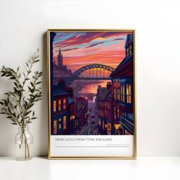 Newcastle Upon Tyne Sunset Art Print North East England Cityscape - thumbnail 2