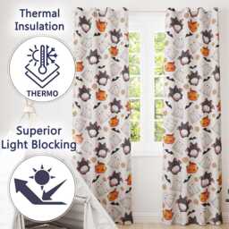 Cute Kawaii Halloween Ghost Bat Candy Pumpkin Seamless Pattern Cream Background Readymade Eyelet Ring Top Thermal 100% Blackout Curtains - thumbnail 3