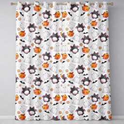 Cute Kawaii Halloween Ghost Bat Candy Pumpkin Seamless Pattern Cream Background Readymade Eyelet Ring Top Thermal 100% Blackout Curtains - thumbnail 2
