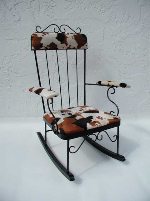Child's Rocking Chair, Black Wrought Iron, Cow Print Upholstery, Rustic Ranch D??cor - image 1