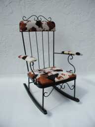 Child's Rocking Chair, Black Wrought Iron, Cow Print Upholstery, Rustic Ranch D??cor - thumbnail 1