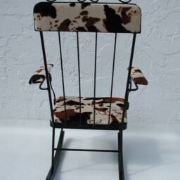 Child's Rocking Chair, Black Wrought Iron, Cow Print Upholstery, Rustic Ranch D??cor - thumbnail 3