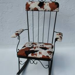 Child's Rocking Chair, Black Wrought Iron, Cow Print Upholstery, Rustic Ranch D??cor - thumbnail 2