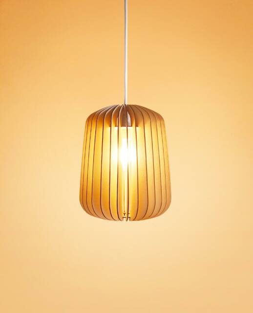 "Scandinavian-style Wooden & Cardboard Pendant Lamp With Minimalist, Eco-Friendly, Cocoon-Like Design, Made From Recycled Materials, Kido ""Acacia" - image 1