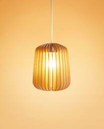 "Scandinavian-style Wooden & Cardboard Pendant Lamp With Minimalist, Eco-Friendly, Cocoon-Like Design, Made From Recycled Materials, Kido ""Acacia" - thumbnail 1
