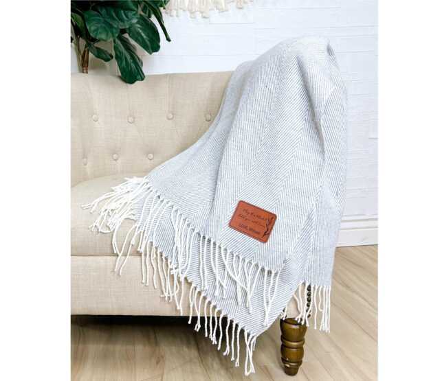 Personalized Wedding Gift For Couple, Engraved Herringbone Throw Blanket, Newlywed Gift, Engagement Mr & Mrs, Bridal Shower - image 1