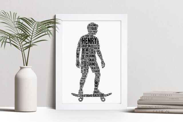 Personalised Male Skater Word Art Print, Skateboarding Gift, Custom Wall Framed Picture, Present For Men, Boys Nl - image 1