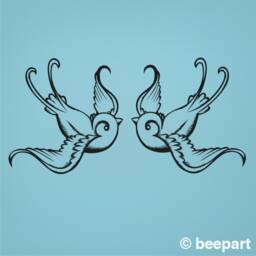 Tattoo Style Love Birds Vinyl Wall Decals - thumbnail 2
