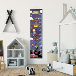 Personalised Height/ Growth Chart - Superhero Theme Beautiful Nursery & Bedroom Wall Decor Printed On A Luxury Fabric Ideal Keepsake - thumbnail 2