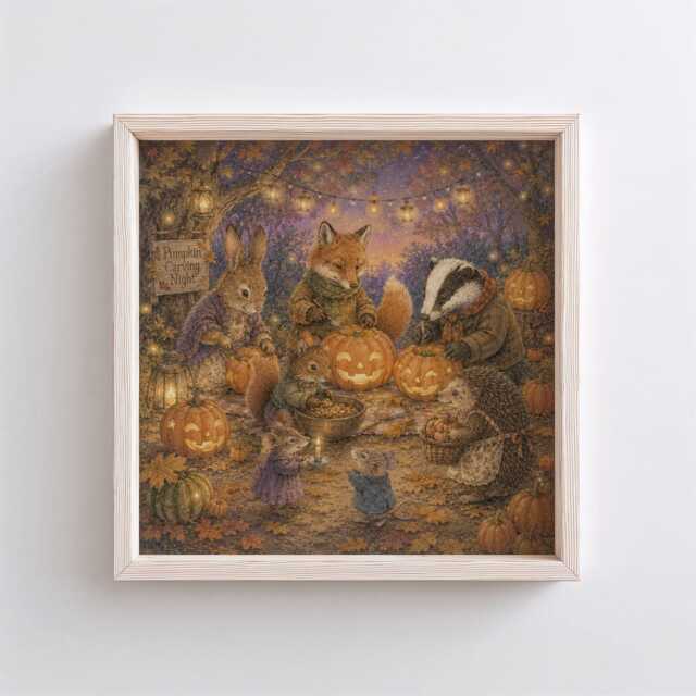 Nursery Print, Forest Friends Wall Art, Woodland Storybook Scene, Animal Decor - image 1