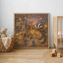 Nursery Print, Forest Friends Wall Art, Woodland Storybook Scene, Animal Decor - thumbnail 3