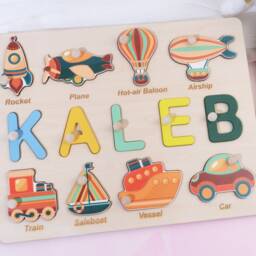 Personalized Wooden Baby Name Puzzle With Matching Game, Toy Gift For 3 Year Old, Piece Names, Keepsake, Christmas Boys - thumbnail 2