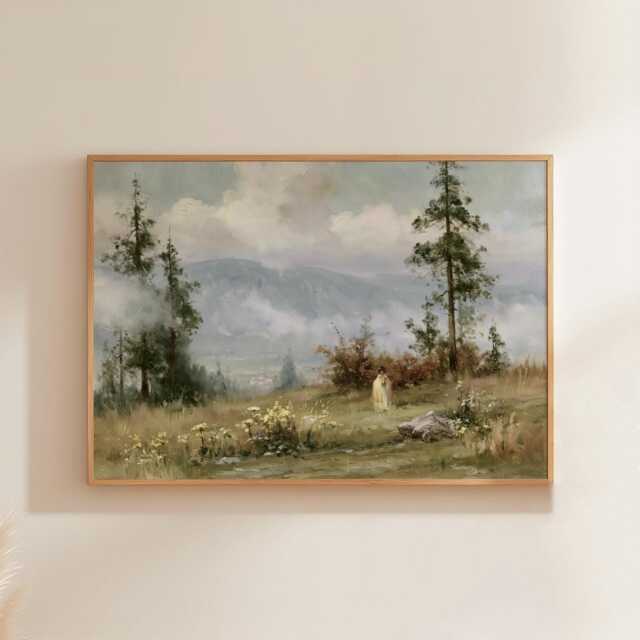 Mountain Meadow Poster, Pine Landscape Print, Nature Wall Art, Paper - image 1