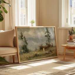 Mountain Meadow Poster, Pine Landscape Print, Nature Wall Art, Paper - thumbnail 4