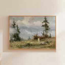 Mountain Meadow Poster, Pine Landscape Print, Nature Wall Art, Paper - thumbnail 1