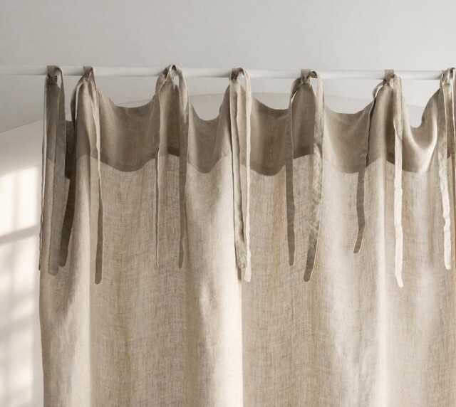 Tie Top Natural Linen Curtain Panel, Sheer Boho Style - image 1