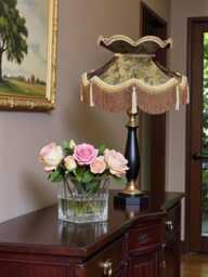 Downton Abbey Dark Bronze Paisley Fabric Lampshade Antique Gold Trim, Tassels, UK Handmade
