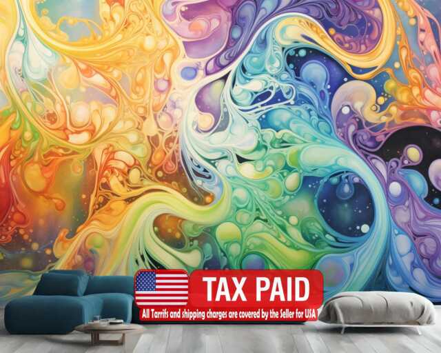 Abstract Watercolor Swirls Mural, Easy-Install Peel & Stick Wallpaper - image 1