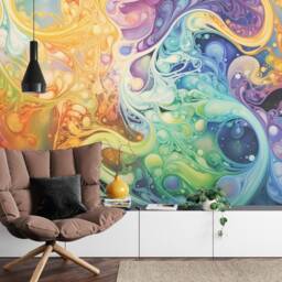 Abstract Watercolor Swirls Mural, Easy-Install Peel & Stick Wallpaper - thumbnail 2